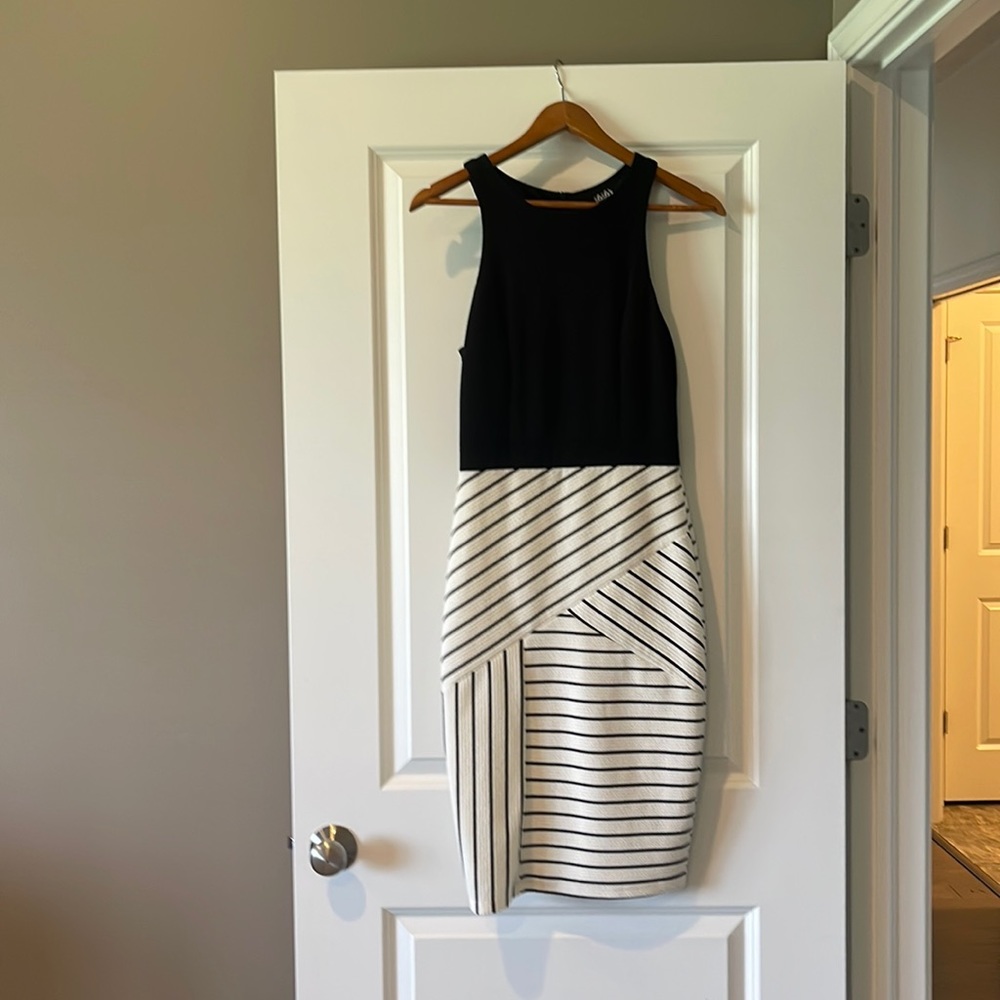 High neck black and white dress